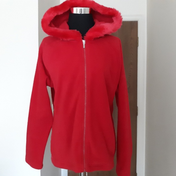 Kim Rogers Jackets & Blazers - Kim Rogers PXL Red Fleece Hoodie Jacket EUC